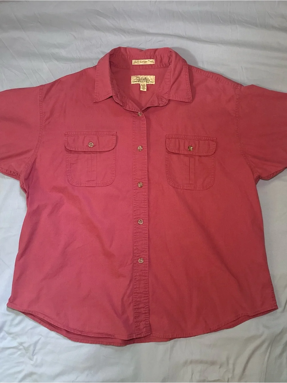 Cabelas Shirt Womens XL Rose Cotton Short Sleeve Button Up Soft Canvas Trail Vtg - Picture 5 of 6